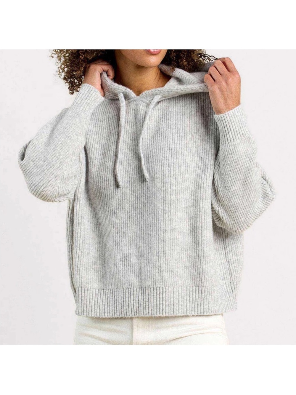 Nuuds Cozy Lux Knit Ribbed Sweater Hoodie Heather grey XXL